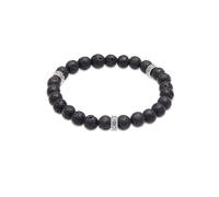 Kuzzoi Buddha Bracciale da uomo in pietra naturale, elastico in perle di lava (8 mm), bracciale con perle in argento sterling 925 ossidato, bracciale da uomo, lunghezza 19-21 cm