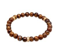 Kuzzoi Buddha - Bracciale elastico da uomo con perle di occhio di tigre (8 mm), pietra naturale con perline in argento Sterling 925 ossidato, lunghezza 19-21 cm, Argento sterling Pietra Nylon, Pietra