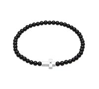 Kuzzoi Buddha - Bracciale elastico da uomo in pietra naturale (4 mm) | Bracciale da uomo in argento 925 con ciondolo a forma di croce