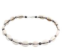 Kuzzoi Buddha Kauri - Collana da surfista con conchiglie Kauri (10-12 mm), collana da uomo con perle di vetro indonesiane e perline in argento 925, accessorio da spiaggia