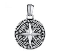 Kuzzoi Ciondolo a bussola in argento (30 mm) per catene, in argento sterling 925 massiccio per collane, accessori rosa dei venti di alta qualità ed esclusivo (nero, argento ossidato) per uomini