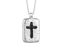 Kuzzoi Collana da uomo con ciondolo strutturato (27 mm) per uomo in argento sterling 925, con simbolo a croce, realizzata a mano, lunghezza: 55 cm, 55 cm, Argento sterling Pelle, Nessuna pietra