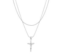 Kuzzoi Collana da uomo in argento 925 con ciondolo a croce (28 mm) Crocifix Layer catena per l'uomo, lunghezza catena 50 + 55 cm, 0111661723, Argento sterling, 0111661723_50