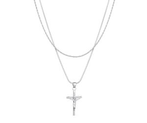 Kuzzoi Collana da uomo in argento 925 con ciondolo a croce (28 mm) Crocifix Layer catena per l'uomo, lunghezza catena 50 + 55 cm, 0111661723, Argento sterling, 0111661723_50
