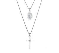 Kuzzoi Collana da uomo in argento 925 con immagine di Maria e ciondolo a forma di croce (25 mm), catena per uomo, lunghezza 55 + 65 cm, 0111270624, 55 cm, Argento sterling, Nessuna pietra preziosa