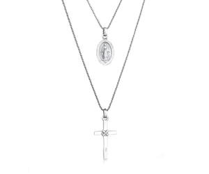 Kuzzoi Collana da uomo in argento 925 con immagine di Maria e ciondolo a forma di croce (25 mm), catena per uomo, lunghezza 55 + 65 cm, 0111270624, 55 cm, Argento sterling, Nessuna pietra preziosa
