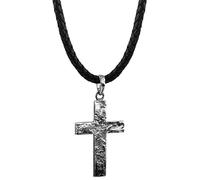 Kuzzoi Collana da Uomo in Pelle, con Ciondolo a Forma di Croce, in Argento Sterling 925 Massiccio, Catena Intrecciata in Pelle Bovina di Colore Nero, Spessore di 5,5 mm, Collana Esclusiva da Uomo con