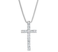 Kuzzoi Esclusiva collana da uomo con ciondolo a forma di croce scintillante (24 mm) per uomo e ragazzo, in argento sterling 925, con cristalli religiosi, lunghezza 60 cm, Argento sterling Cristallo