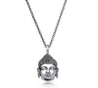 Kuzzoi Esclusiva Collana da Uomo ossidata annerita con Ciondolo a Testa di Buddha (16 mm) in Stile Vintage, Catena massiccia per Uomo e Amico, Catena Buddista in Argento 925, Lunghezza 60 cm