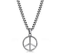 Kuzzoi Esclusiva Collana da Uomo ossidata annerita con Ciondolo Peace (25 mm) in Stile Hippie, Catena massiccia per Uomo o Amico, Catena in Argento 925, Lunghezza 50 cm