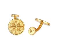 Kuzzoi - Gemelli da uomo con bussola, stile vintage, in argento Sterling 925 placcato oro, per camicia