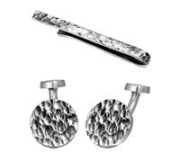 Kuzzoi Gemelli da uomo con design e fermacravatta in stile martellato, set di accessori da uomo in argento sterling 925, elegante regalo per matrimonio e compleanno, standard, argento sterling 925