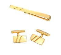 Kuzzoi Gemelli e fermacravatta da uomo, design dorato, set di accessori da uomo, in argento sterling 925 placcato oro con dettagli alla moda, regalo da uomo per matrimonio e compleanno