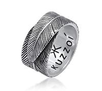 kuzzoi M.Ring massiccio ossidato design peso piuma nero, anello di banda a forma di 925 anello in argento sterling dall'aspetto antico, argento