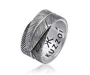 kuzzoi M.Ring massiccio ossidato design peso piuma nero, anello di banda a forma di 925 anello in argento sterling dall'aspetto antico, argento