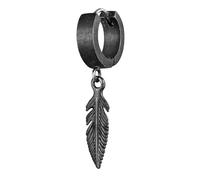Kuzzoi Orecchini a cerchio da uomo, rotondi, per uomini, 1 cerchio, con cerniera (13 mm) con ciondolo a forma di piuma in stile boho, in argento sterling 925, Argento