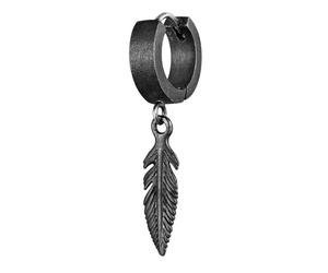 Kuzzoi Orecchini a cerchio da uomo, rotondi, per uomini, 1 cerchio, con cerniera (13 mm) con ciondolo a forma di piuma in stile boho, in argento sterling 925, Argento