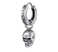 Kuzzoi Orecchini da uomo a cerchio (12 mm) rotondi con ciondolo a forma di teschio per l'uomo, 1 paio di orecchini in argento sterling 925 ossidato, gioielli da motociclista con teschio, Argento