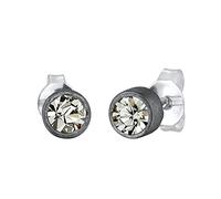 Kuzzoi Orecchini da uomo a perno rotondi (5,5 mm) con cristalli scintillanti in argento sterling 925 ossidato, per uomo, 0303653023, Argento sterling, cristallo