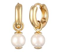 Kuzzoi Orecchini da uomo in argento 925 placcato oro (12 mm) orecchini a cerchio rotondi per l'uomo classici orecchini con perla di conchiglia, Argento sterling Oro giallo