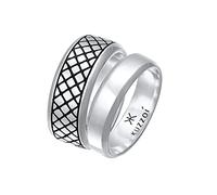 Kuzzoi Set di 2 anelli da uomo, in argento Sterling 925, ossidato, lucidato, in argento Sterling 925, per uomo, look basic e casual, set di anelli in argento, misura 60-66, 0607653021, Argento