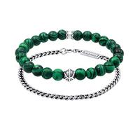 Kuzzoi - Set di bracciali da uomo con pietre preziose elastiche in argento, perle di malachite, in argento Sterling 925 ossidato