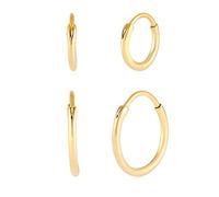 Kuzzoi Set di orecchini a cerchio da uomo, rotondi, 2 paia di orecchini lucidati, orecchini a cerchio in argento sterling 925 placcato oro, set di orecchini a cerchio di alta qualità per uomini,