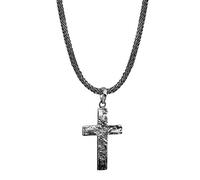KUZZOI ZOI-018 - Collana da uomo in argento sterling 925 ossidato, lunghezza 50 cm, con ciondolo a forma di croce, in argento Sterling massiccio e lavorato a mano, misura unica, Argento sterling,