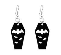 KVANU Orecchini pendenti a forma di bara a pipistrello, realizzati a mano, in acrilico, da donna, ideali per Halloween, Metallo