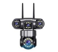 KVBRUI Telecamera IP WiFi da 20 MP, Quattro Lenti, Quattro Schermi, Telecamera PTZ for Esterni, IP66, Impermeabile, Visione Notturna, Audio Bidirezionale(UK Plug_WiFi Cam ADD 128G)
