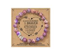 Kvekstio Braccialetto da donna con pietre di luna e diaspro imperiale con pietra di luna, con biglietto "Always Remember Card", coraggioso, forza, regalo di protezione per figlia, nipote, mamma