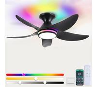 Kviflon - Ventilatori da soffitto con luci di controllo remoto/app, ventilatori da soffitto a basso profilo da 96,5 cm con colori bianchi dimmerabili + luci ad anello RGB, 6 velocità, 5