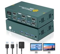KVM Switch 2 PC 2 Monitor 4K60Hz Commutatore KVM con 3 Porte USB 3.0 con Tastiera, Mouse, Stampante e Disco U, Switch KVM Supporto Extended & Copy, con Controller Desktop
