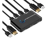 KVM Switch 4K@60Hz 2 porte, Commutatore HDMI USB per 1 monitor 2 PCs, condivisione di mouse, tastiera, Ultra HD, inclusi 2 cavi HDMI e 2 cavi USB
