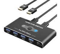 KVM Switch, switch HDMI 4K a 60Hz con 4 porte dati USB 3.0, switch KVM 2 PC 1 Monitor Share Mouse, tastiera, stampante, scambio a un pulsante, selettore USB-A 3.0 con 2 cavi USB e 2 cavi HDMI