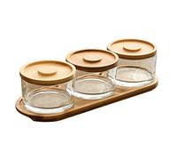 KVMORZE Set da portata con vassoio in bambù, piatto da portata per snack, caramelle, frutta e noci, piccole ciotole in vetro con coperchi per condimenti, contorni, pre, dessert, salsa (3 scomparti)