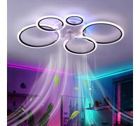 KVOYYIRA RGB Ventilatore da Soffitto con Luce Dimmerabile E Telecomando App, Lampadario con Ventilatore Silenzioso Reversibile, Plafoniera con Ventilatore 6 velocità Timer per Camera da Letto, Nero