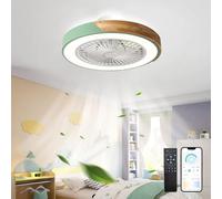 KVOYYIRA Ventilatore Da Soffitto Con Luce E Telecomando Silenzioso LED Dimmerabile Plafoniera Con Ventilatore Integrato 5pale DC Reversibile Lampadario Con Ventola Per Camera Da Letto Soggiorno-Green