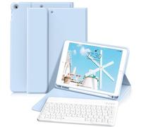 KVTVOU Custodia per tastiera per iPad 9a generazione - 8a generazione - 7a generazione, tastiera Bluetooth wireless staccabile magneticamente, custodia per iPad 10,2 pollici con portapenne, azzurro