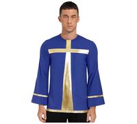 Kvysinly Camicetta Da Danza Di Lode Ispirata Alla Croce Per Uomo Maglia Di Preghiera Camicie Ampie Camicetta Di Seta Per Adorazione Liturgica Taglie S xl Blu L