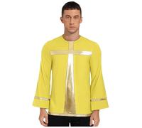 Kvysinly Camicetta Da Danza Di Lode Ispirata Alla Croce Per Uomo Maglia Di Preghiera Camicie Ampie Camicetta Di Seta Per Adorazione Liturgica Taglie S xl Giallo 3XL