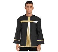 Kvysinly Camicetta Da Danza Di Lode Ispirata Alla Croce Per Uomo Maglia Di Preghiera Camicie Ampie Camicetta Di Seta Per Adorazione Liturgica Taglie S xl Nero L