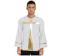 Kvysinly Camicetta Da Danza Di Lode Ispirata Alla Croce Per Uomo Maglia Di Preghiera Camicie Ampie Camicetta Di Seta Per Adorazione Liturgica Taglie S xl Bianco S