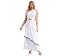 Kvysinly Costume da dea greca da donna, con una spalla, in chiffon, per Halloween, romana, abito lungo, abito da festa, bianco, 4XL