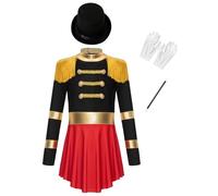 Kvysinly Costume Da Domatore Di Circo Per Bambine Vestito A Maniche Lunghe Con Cappello Guanti Costume Da Direttore Del Circo Halloween Carnevale Festa In Maschera Anni Nero 11-12 anni