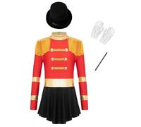 Kvysinly Costume Da Domatore Di Circo Per Bambine Vestito A Maniche Lunghe Con Cappello Guanti Costume Da Direttore Del Circo Halloween Carnevale Festa In Maschera Anni Rosso 5-6 anni