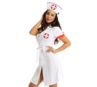 Kvysinly Costume Da Infermiera Per Donna Sexy Lingerie Uniforme Infermiera Cosplay Halloween Vestito Bodysuit Con Cappello Lingerie Bodycon S4xl Bianco L
