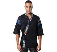Kvysinly Giacca Stile Kimono da Chef Giapponese per Uomo Uniforme da Sushi Kimono Ristorante con Tessuto Traspirante Abbigliamento da Lavoro Cucina S XXL Blu Nero XXL