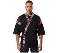 Kvysinly Giacca Stile Kimono da Chef Giapponese per Uomo Uniforme da Sushi Kimono Ristorante con Tessuto Traspirante Abbigliamento da Lavoro Cucina S XXL Rosso Nero XL