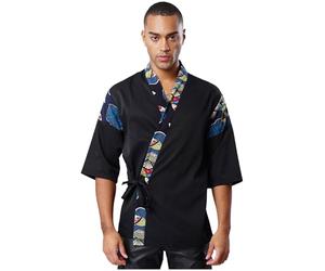 Kvysinly Giacca Stile Kimono da Chef Giapponese per Uomo Uniforme da Sushi Kimono Ristorante con Tessuto Traspirante Abbigliamento da Lavoro Cucina S XXL Blu Nero XXL